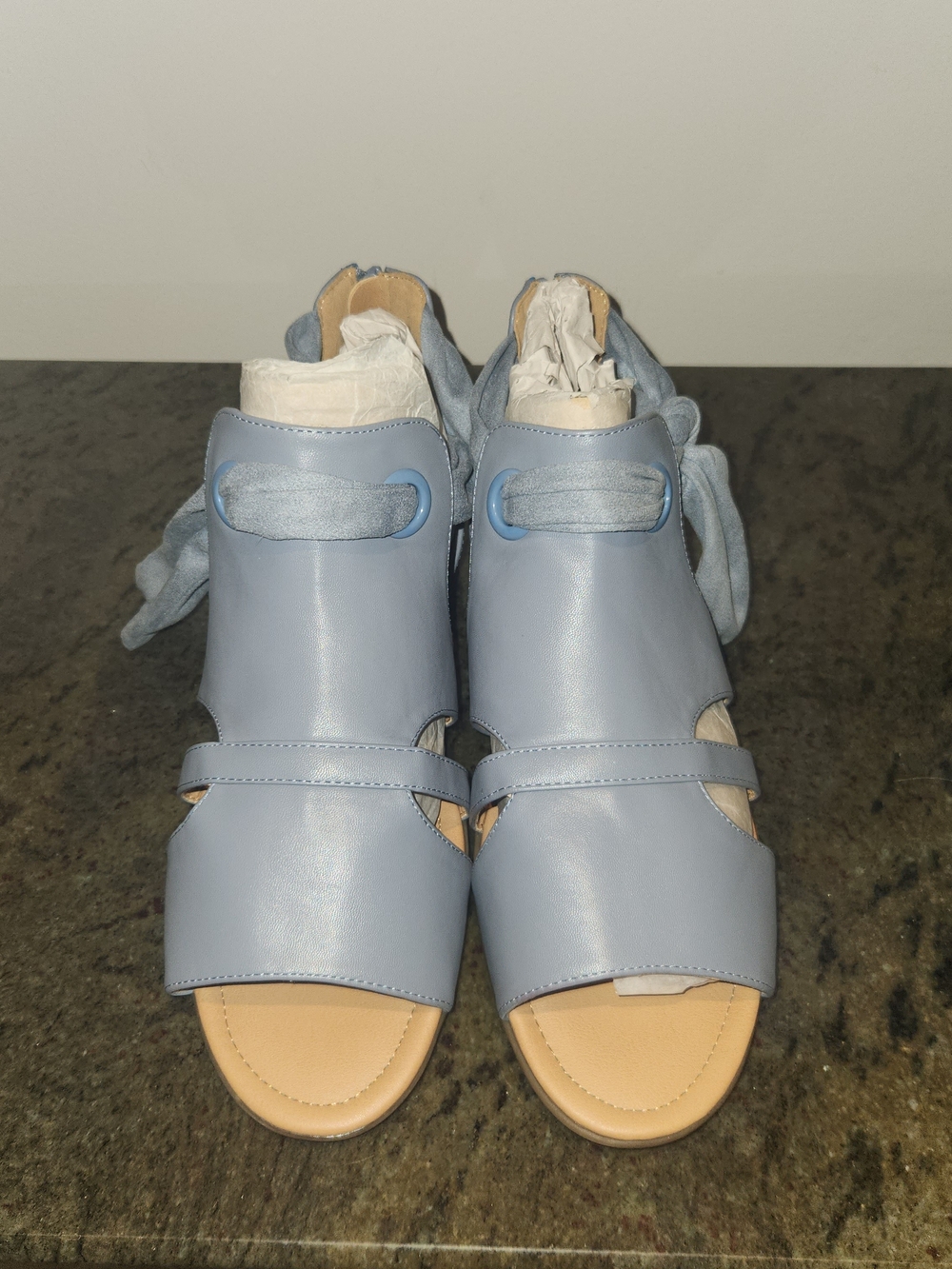 comfortview Light Blue Leather Lace-Up Sandals